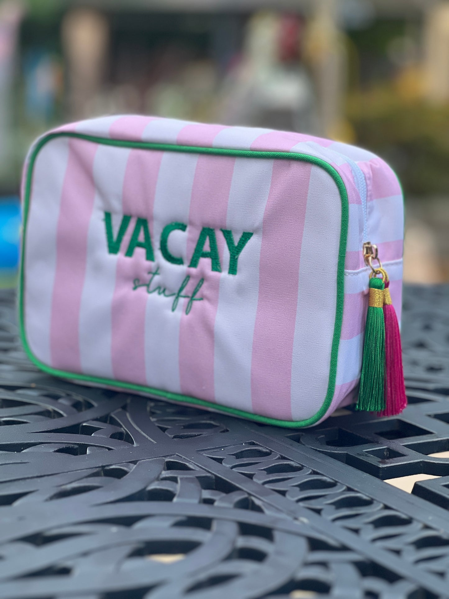 Stripey Block Pouch With Tassles