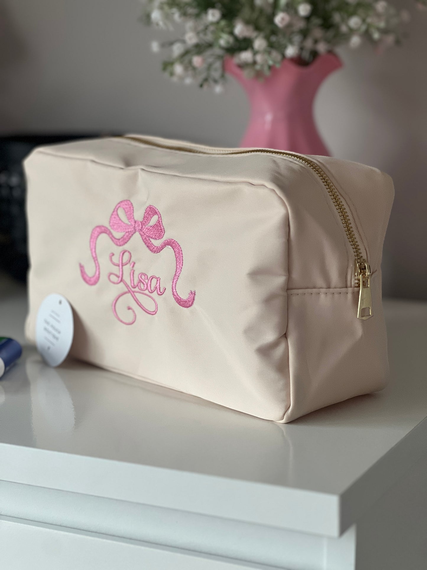 Embroidered Small Pouch with name and bow