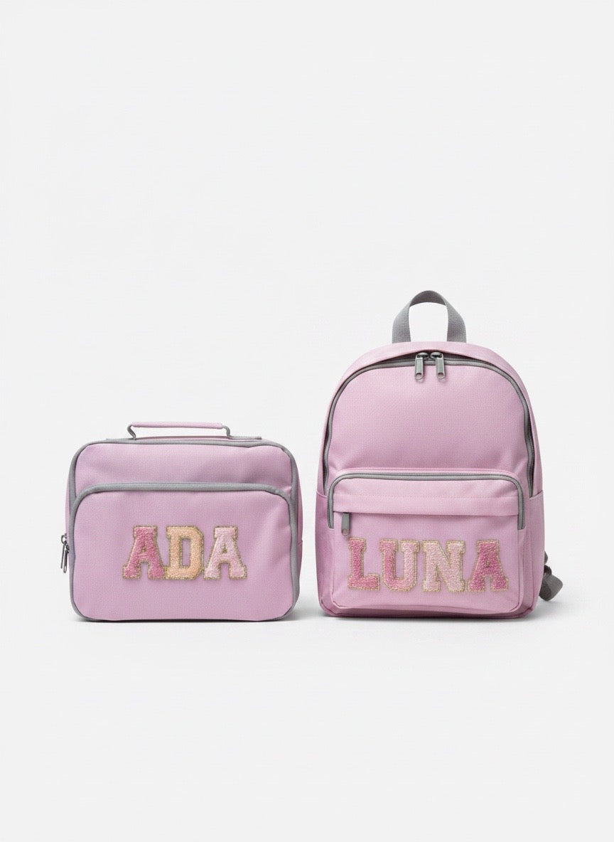 Lunchbox and backpack bundle with patches in Navy