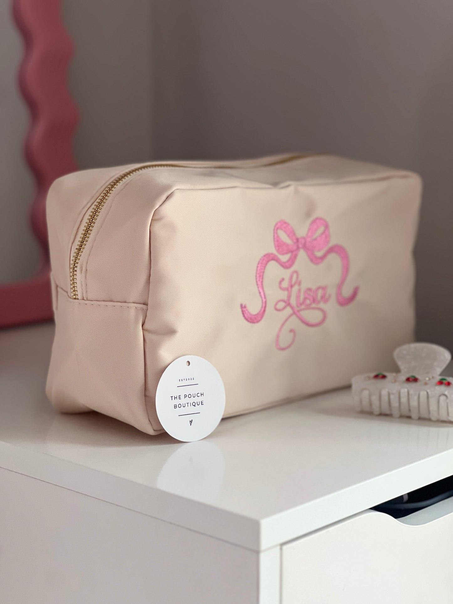 Embroidered Small Pouch with name and bow