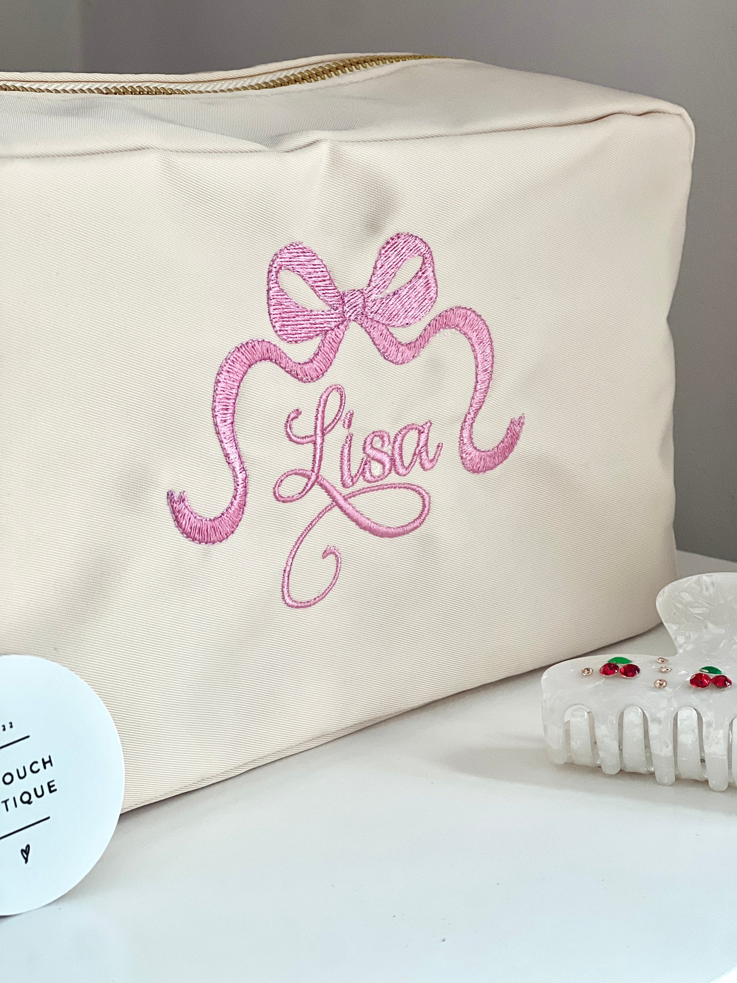 Embroidered Small Pouch with name and bow