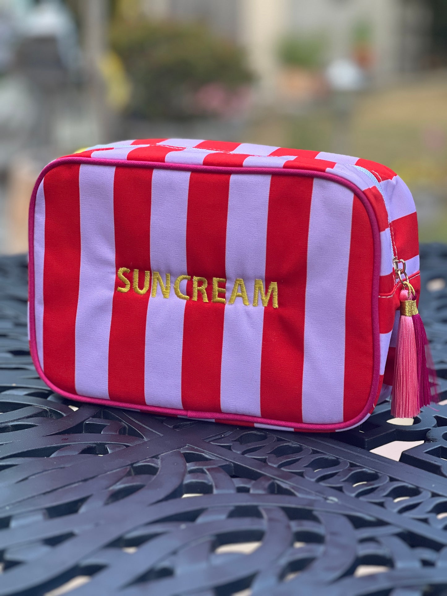 Stripey Block Pouch With Tassles