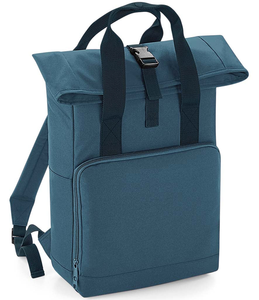 Personalised patch or embroidery recycled mini twin handle roll top backpack.