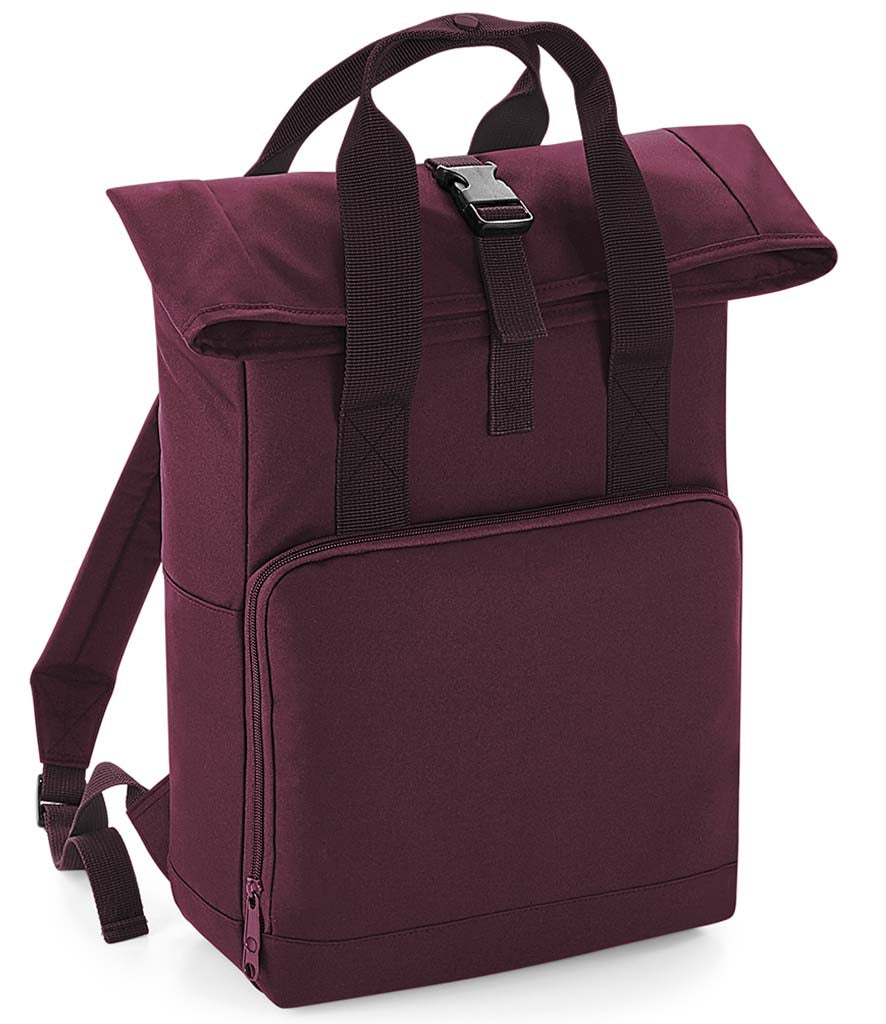 Personalised patch or embroidery recycled twin handle roll top backpack.