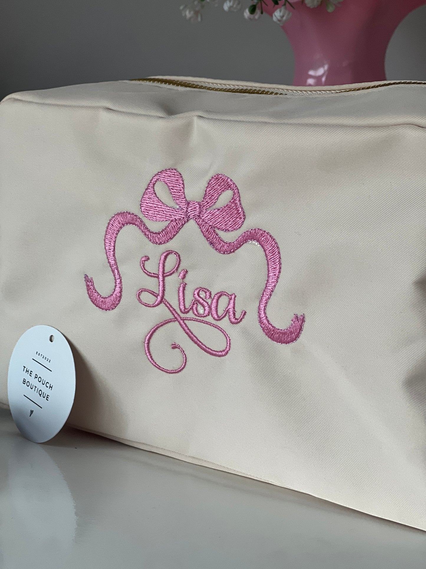 Embroidered Small Pouch with name and bow