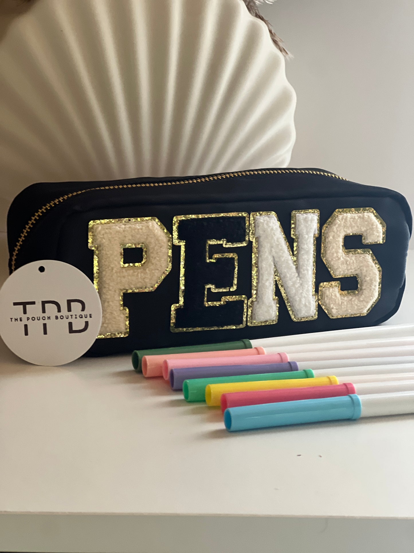 Pencil Case with patch letters & motifs