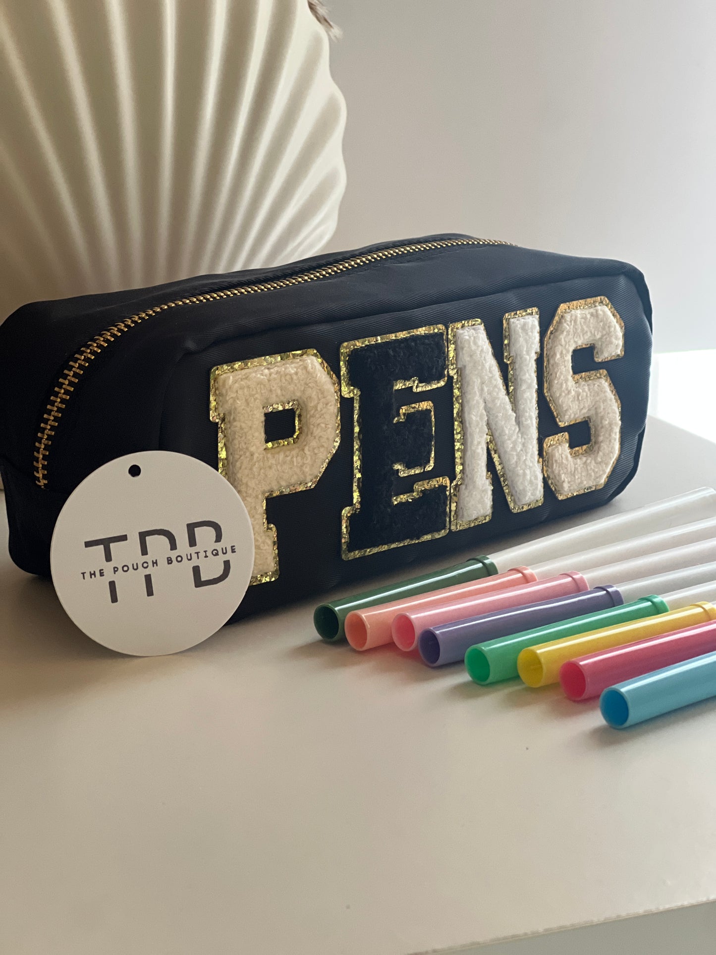 Pencil Case with patch letters & motifs