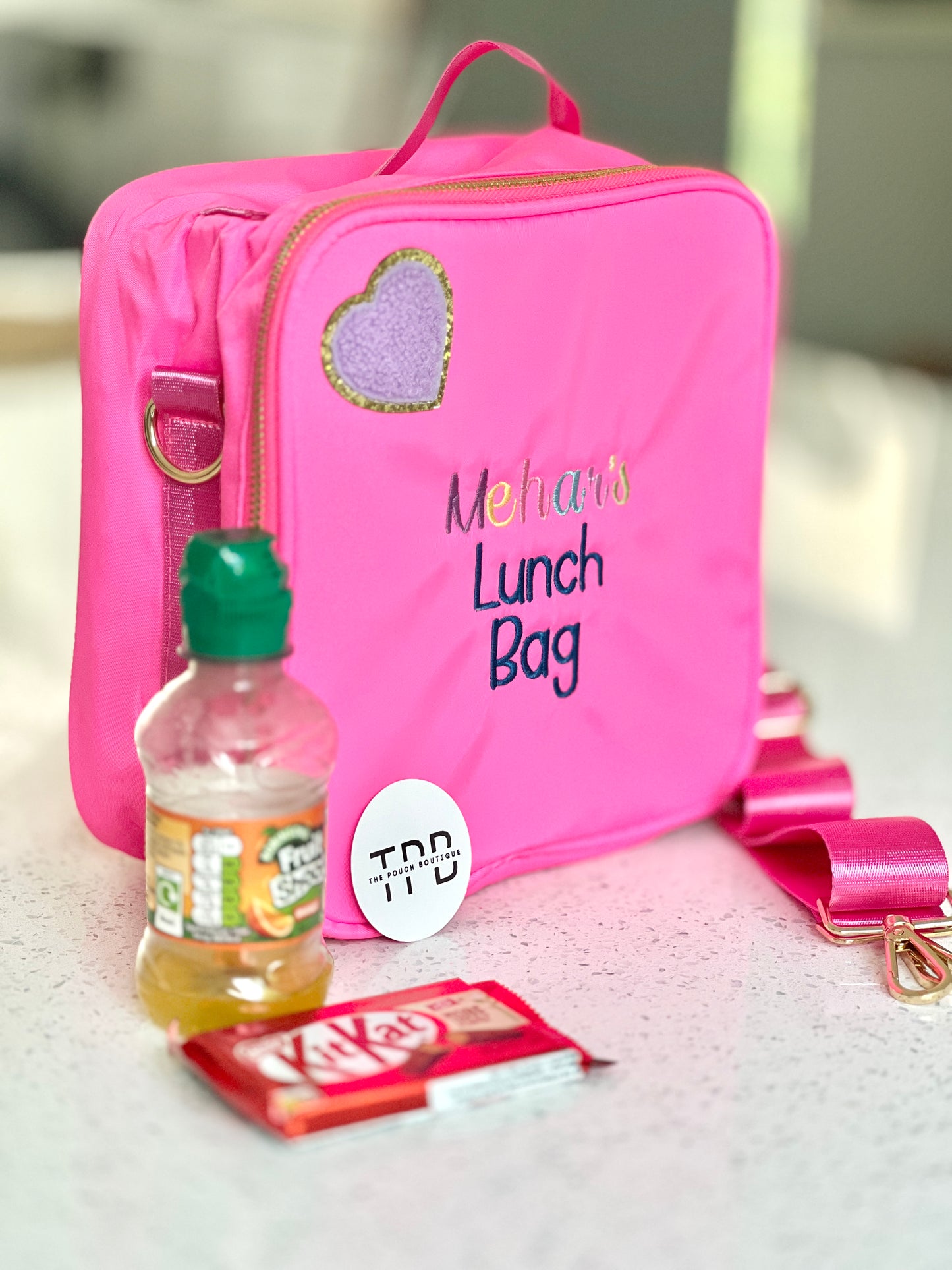 Embroidered lunch box with any wording and 1 patch