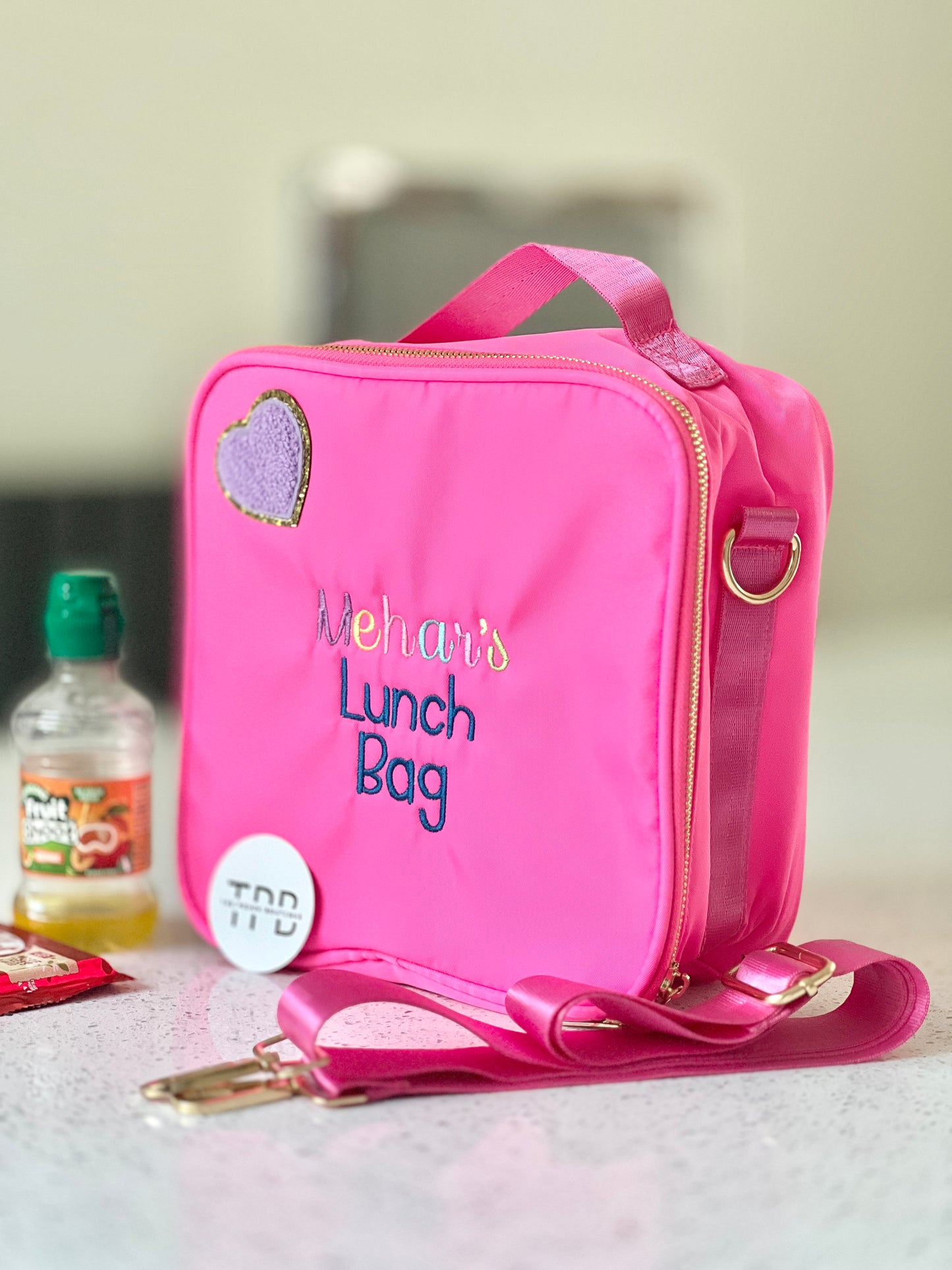 Embroidered lunch box with any wording and 1 patch