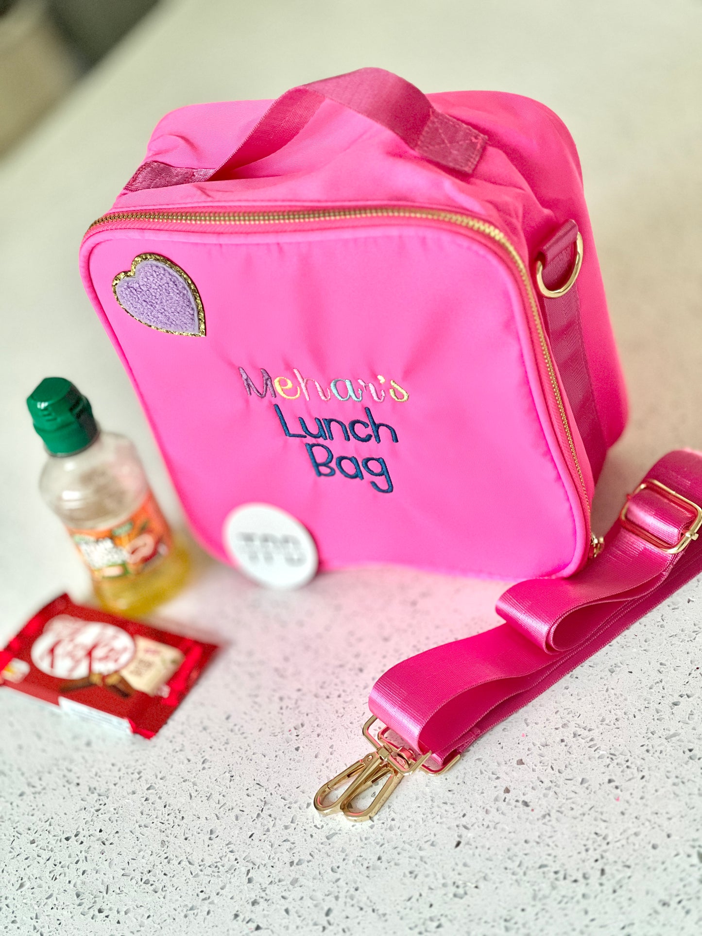 Embroidered lunch box with any wording and 1 patch