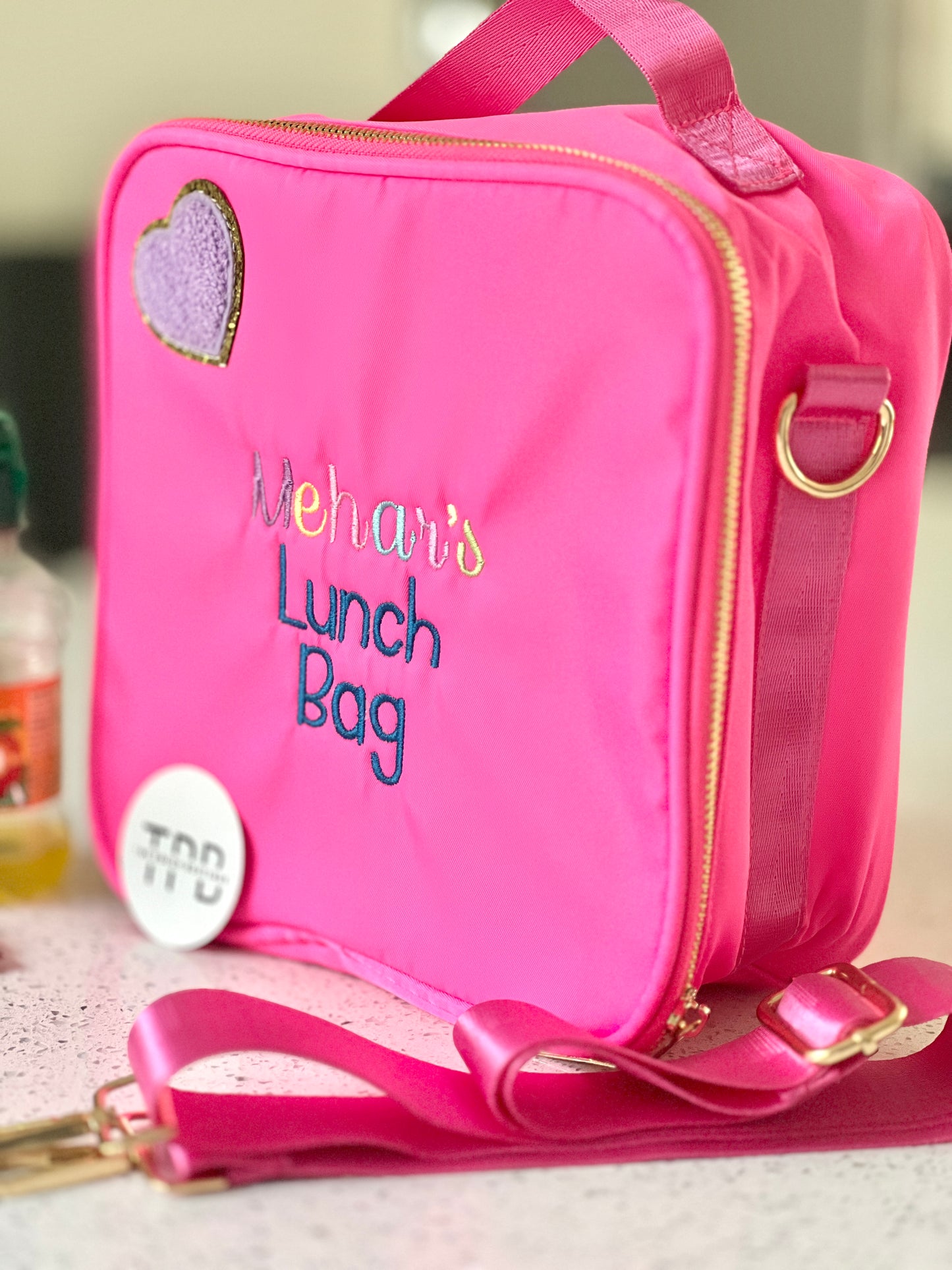 Embroidered lunch box with any wording and 1 patch