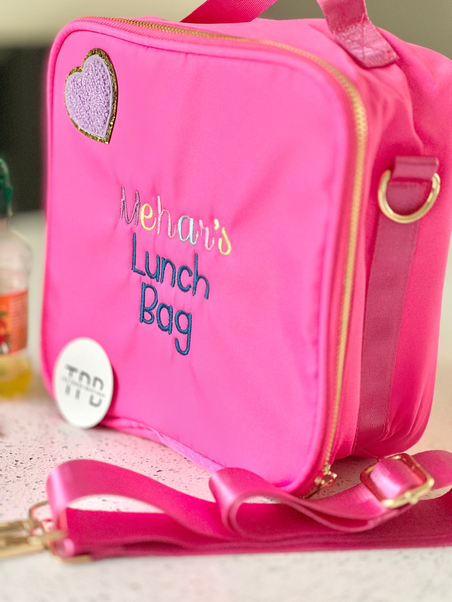 Embroidered lunch box with any wording and 1 patch