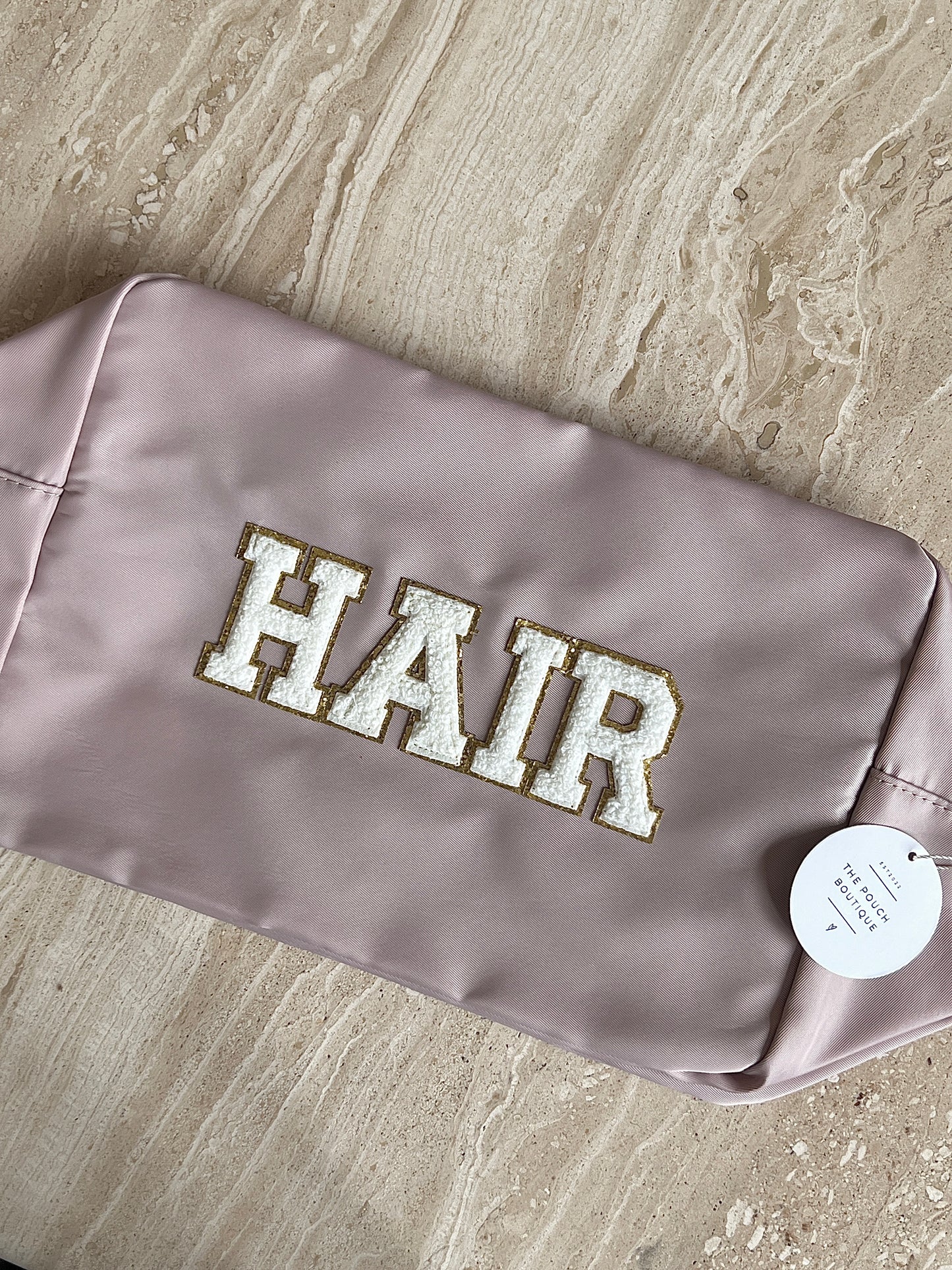 Large Pouch with patch letters & motifs