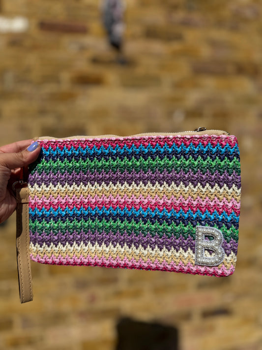 Rainbow straw clutch bag