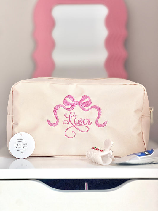 Embroidered Small Pouch with name and bow