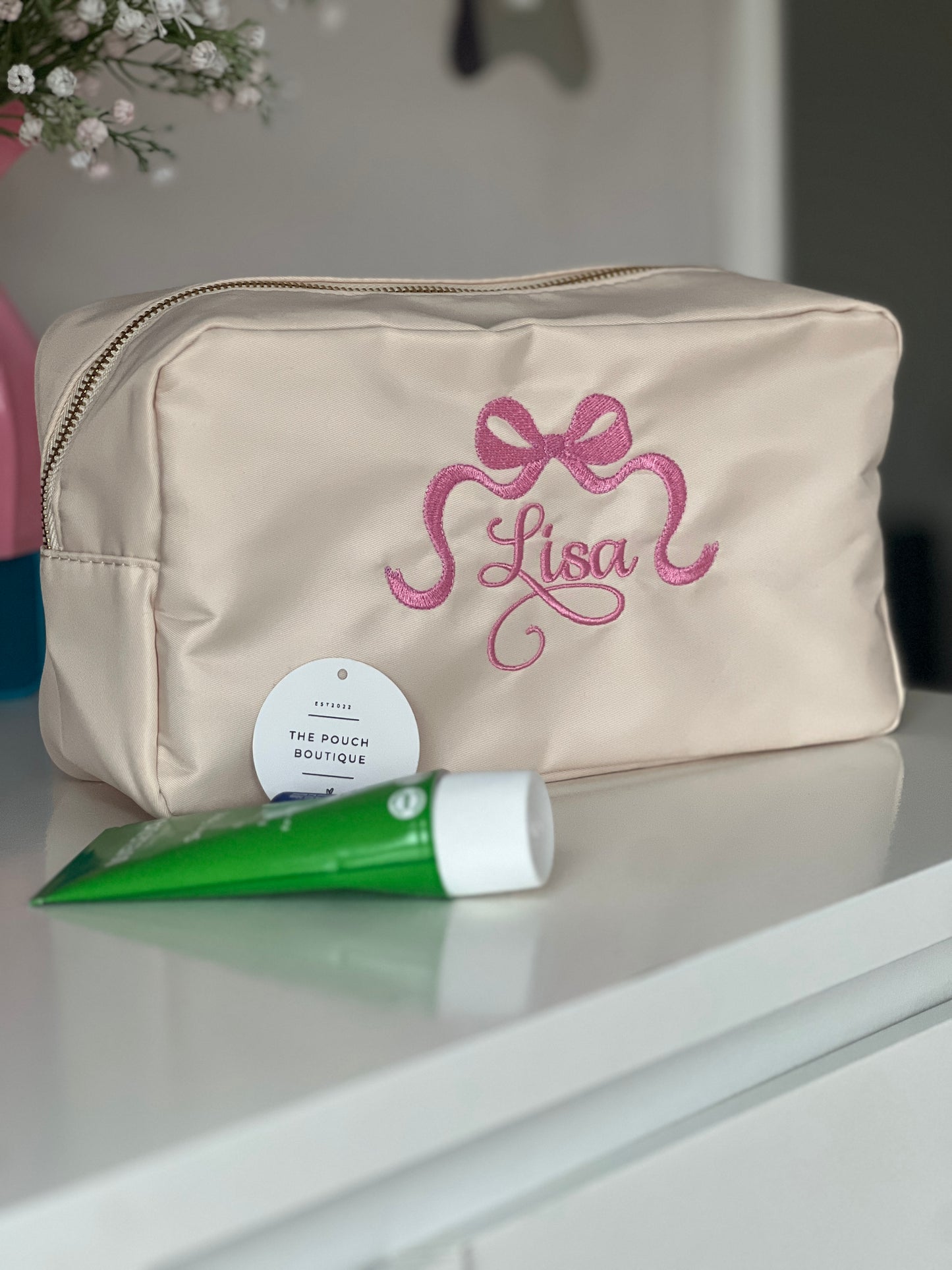Embroidered Small Pouch with name and bow