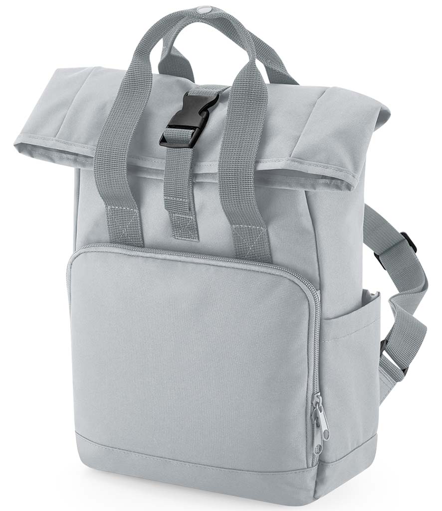Personalised patch or embroidery recycled mini twin handle roll top backpack.