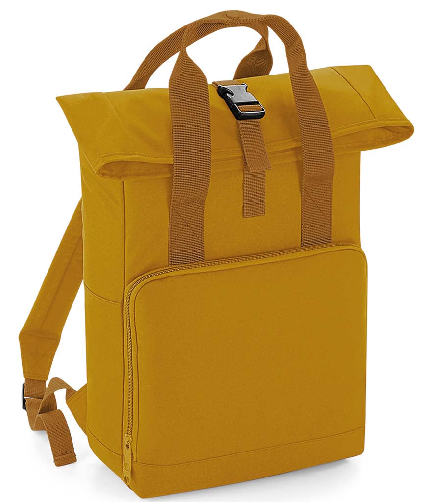 Personalised patch or embroidery recycled mini twin handle roll top backpack.