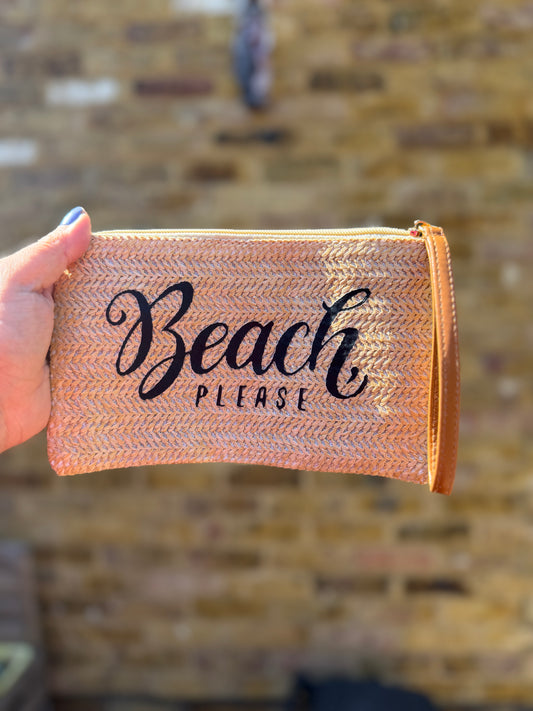 Beach Please straw wristlet clutch bag