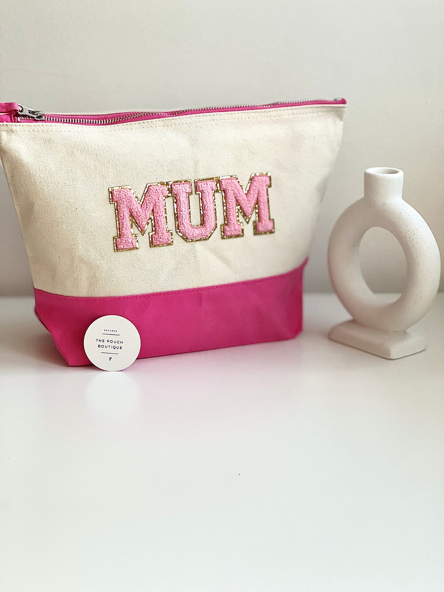 Pink Strip canvas pouch