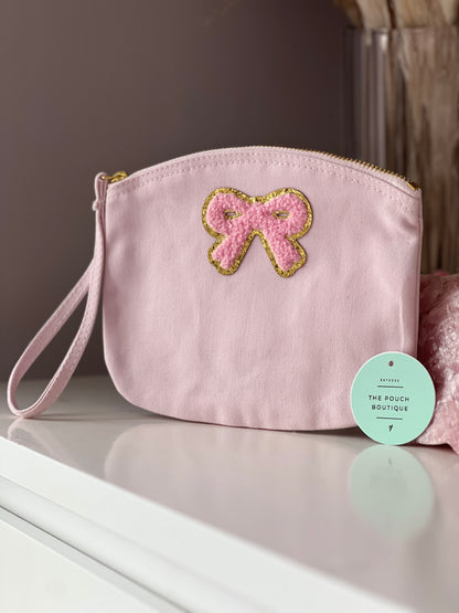 Personalised wristlet zipper coin purse with a bow