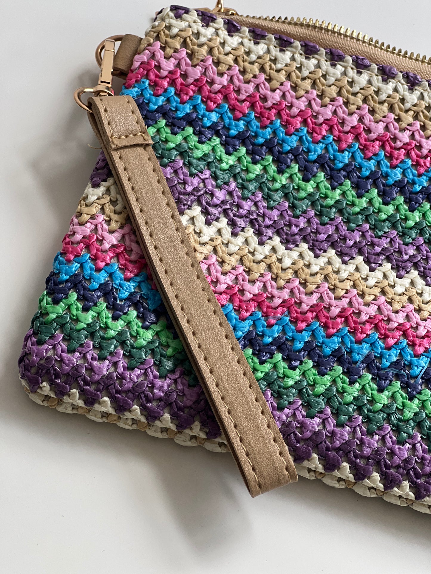 Multi coloured Straw Clutch Bag