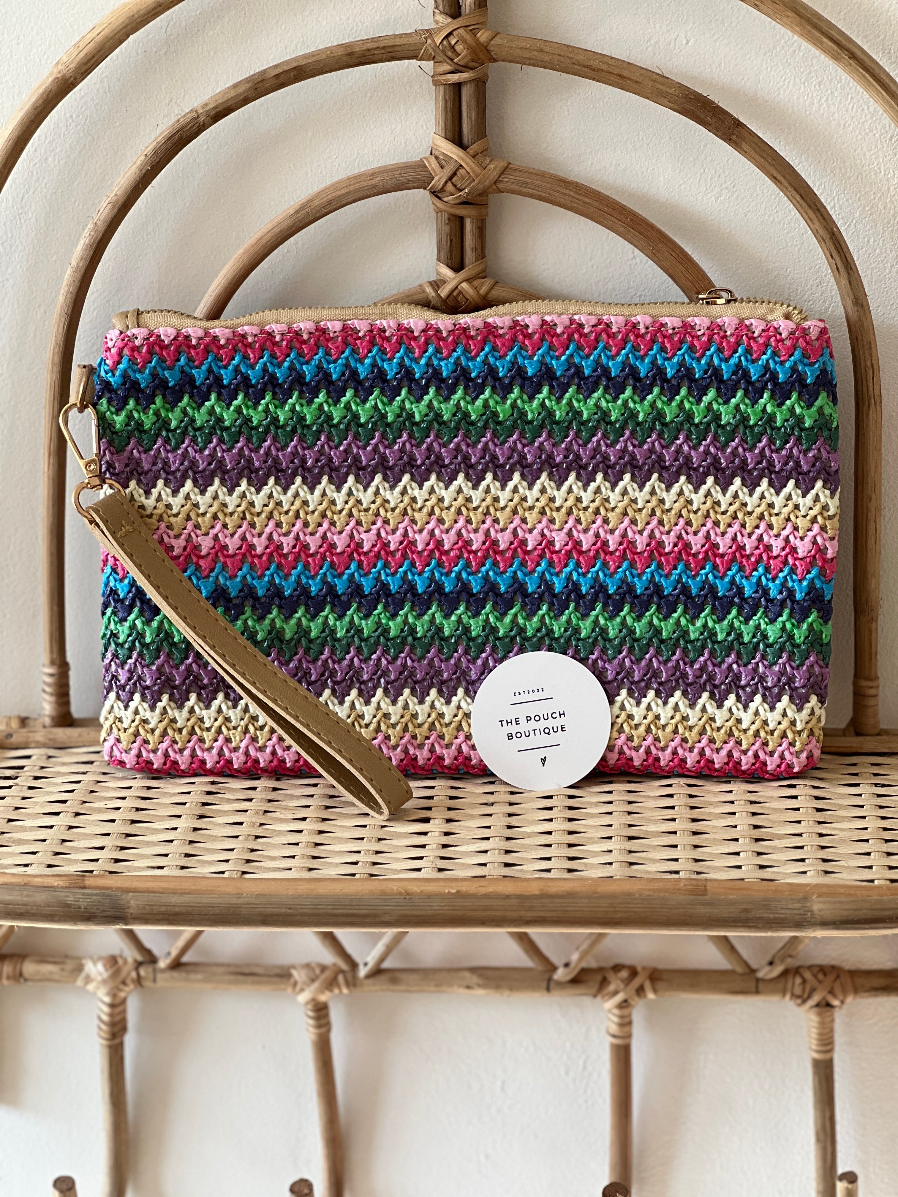 Multi coloured Straw Clutch Bag