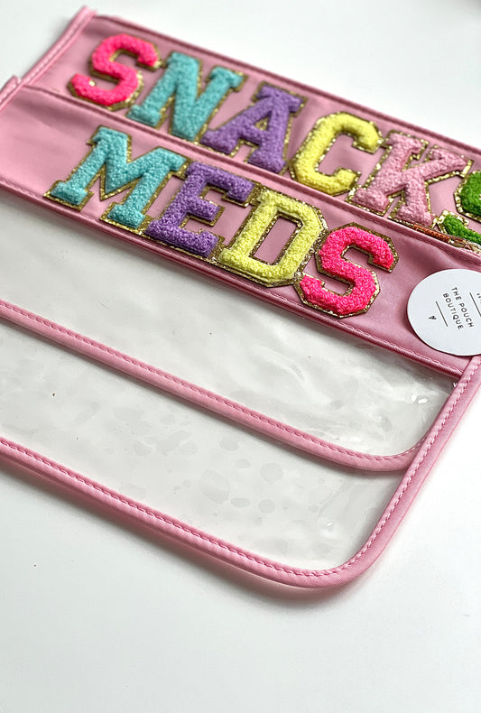 Clear/transparent pouch with patch letters & motifs
